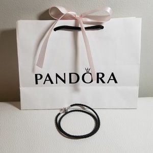 PANDORA - Double wrap black leather bracelet
